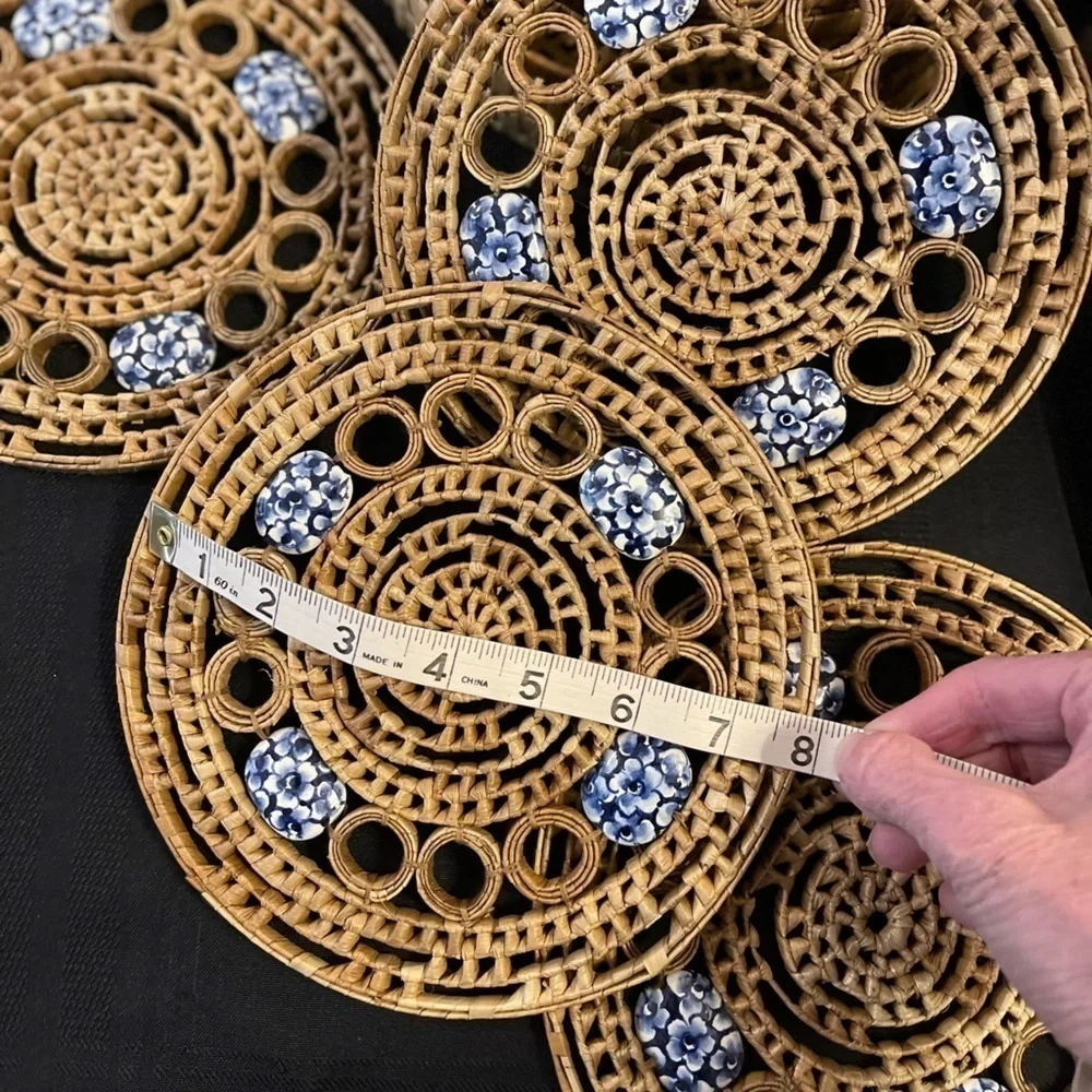 Woven Straw Rattan Trivets Thick Hot Pads Boho Wall Decor Rare Vintage set of 4.